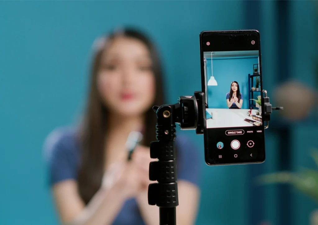 Business owner creating a video content