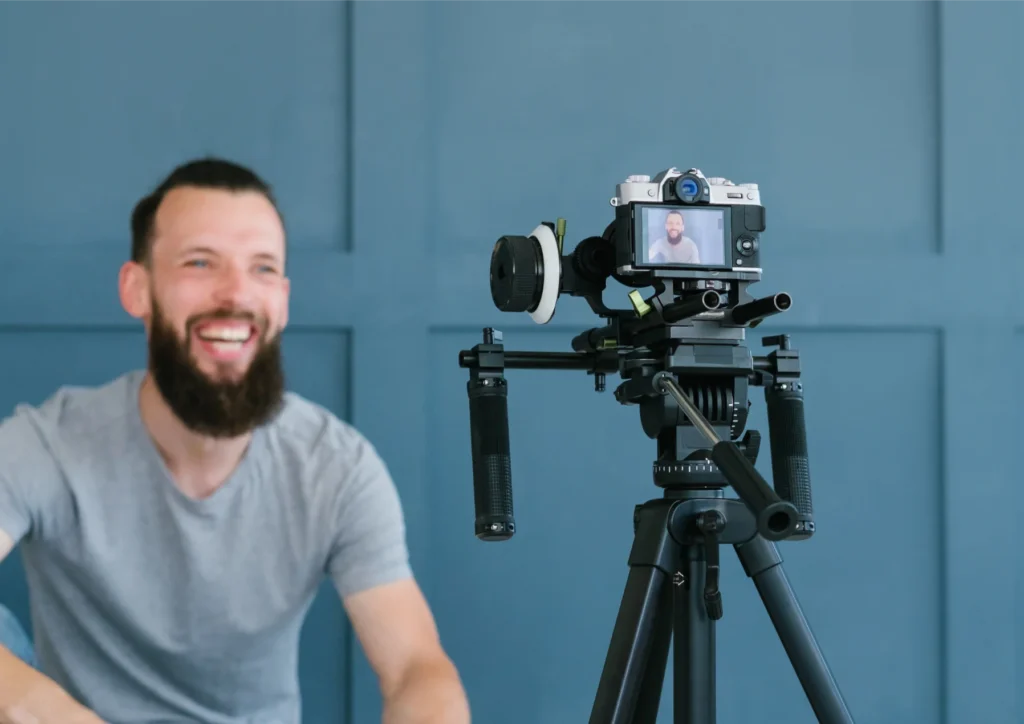Business owner recording a video