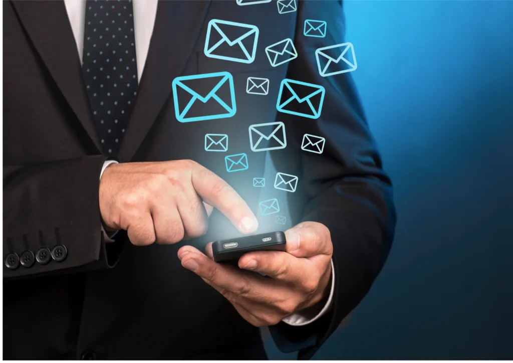 a prospect holding his phone receiving mails