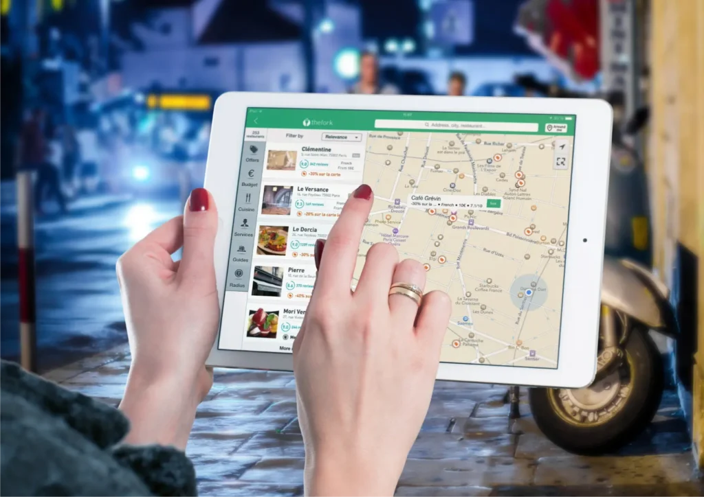 a tablet showing google maps