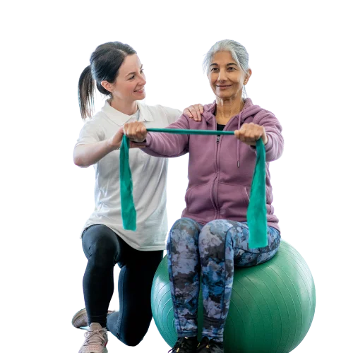 exercise physiologist assisting a senior client